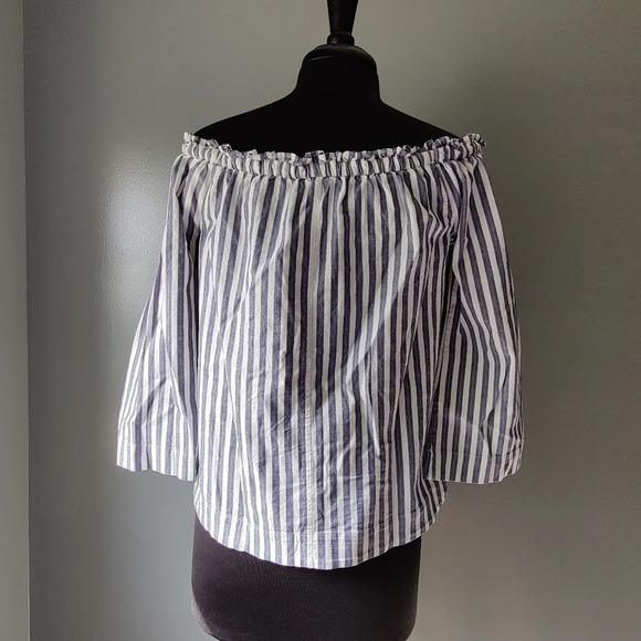 Madewell Shimmer Stripe Off the Shoulder Top - Picture 6 of 7